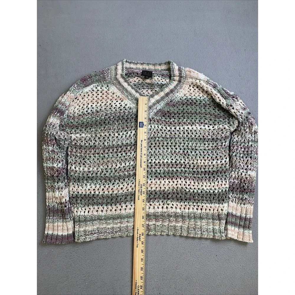 MOD Lusive Sweater Womens Large Purple Green Striped Chunky Knit Pullover V Neck